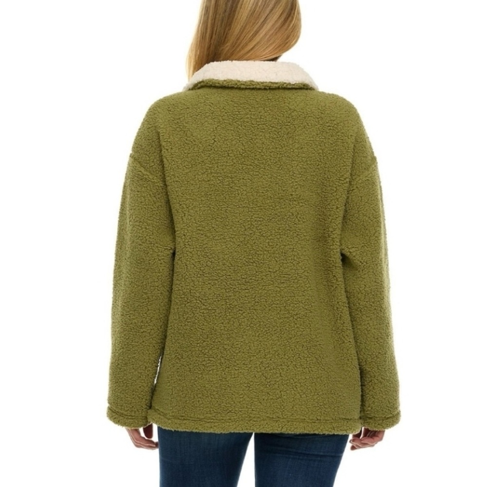 Disney Winnie the Pooh Fuzzy Green Sherpa Quarter Zip Pullover Sweatshirt - Picture 10 of 13